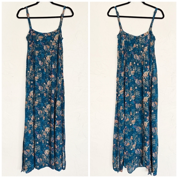 Natural Life Boho Floral Patti Side Slit Blue Dress, XS - Picture 2 of 11